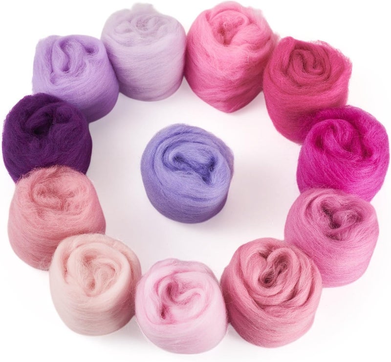 Boutigem 12 Colors 60G Purple Needle Felting Wool Roving, DIY Craft Spinning Fibre Wool Roving for Needle Felting, Chunky Handmade Yarn for Beginners DIY Hand Spinning, Weaving and Blending - Image 1